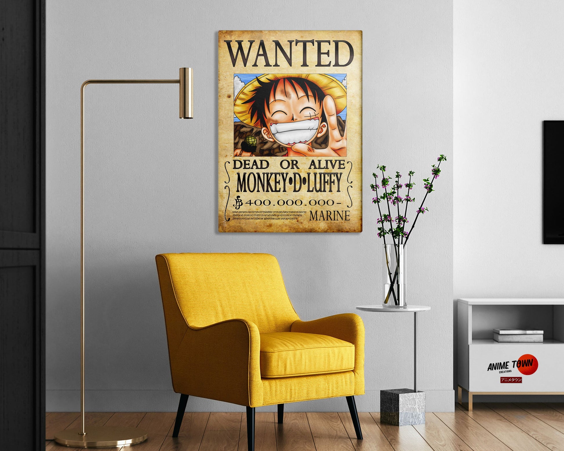 Anime Town Creations Metal Poster One Piece Luffy Wanted Poster 24" x 36" Home Goods - Anime One Piece Metal Poster