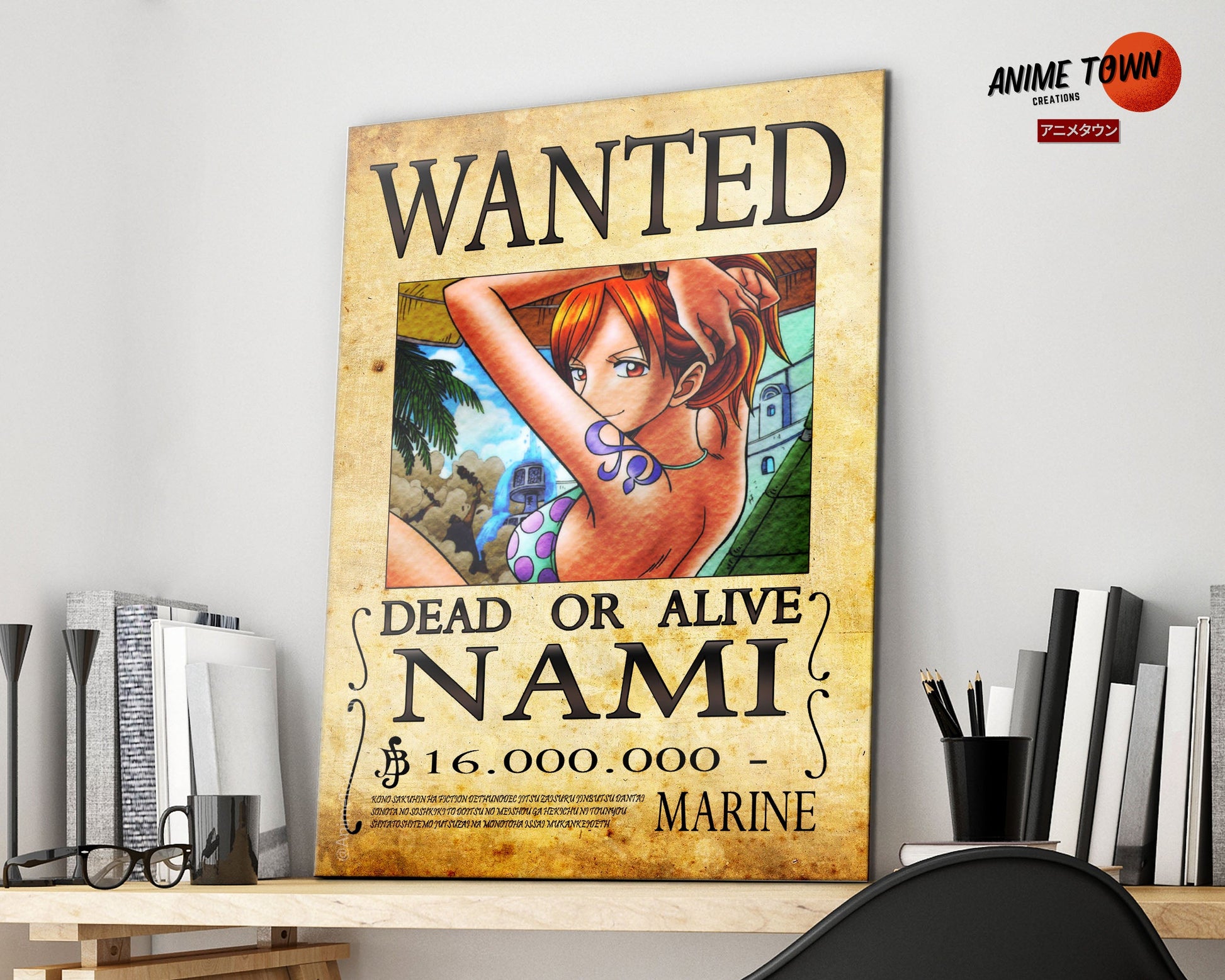 Anime Town Creations Metal Poster One Piece Nami Wanted Poster 16" x 24" Home Goods - Anime One Piece Metal Poster