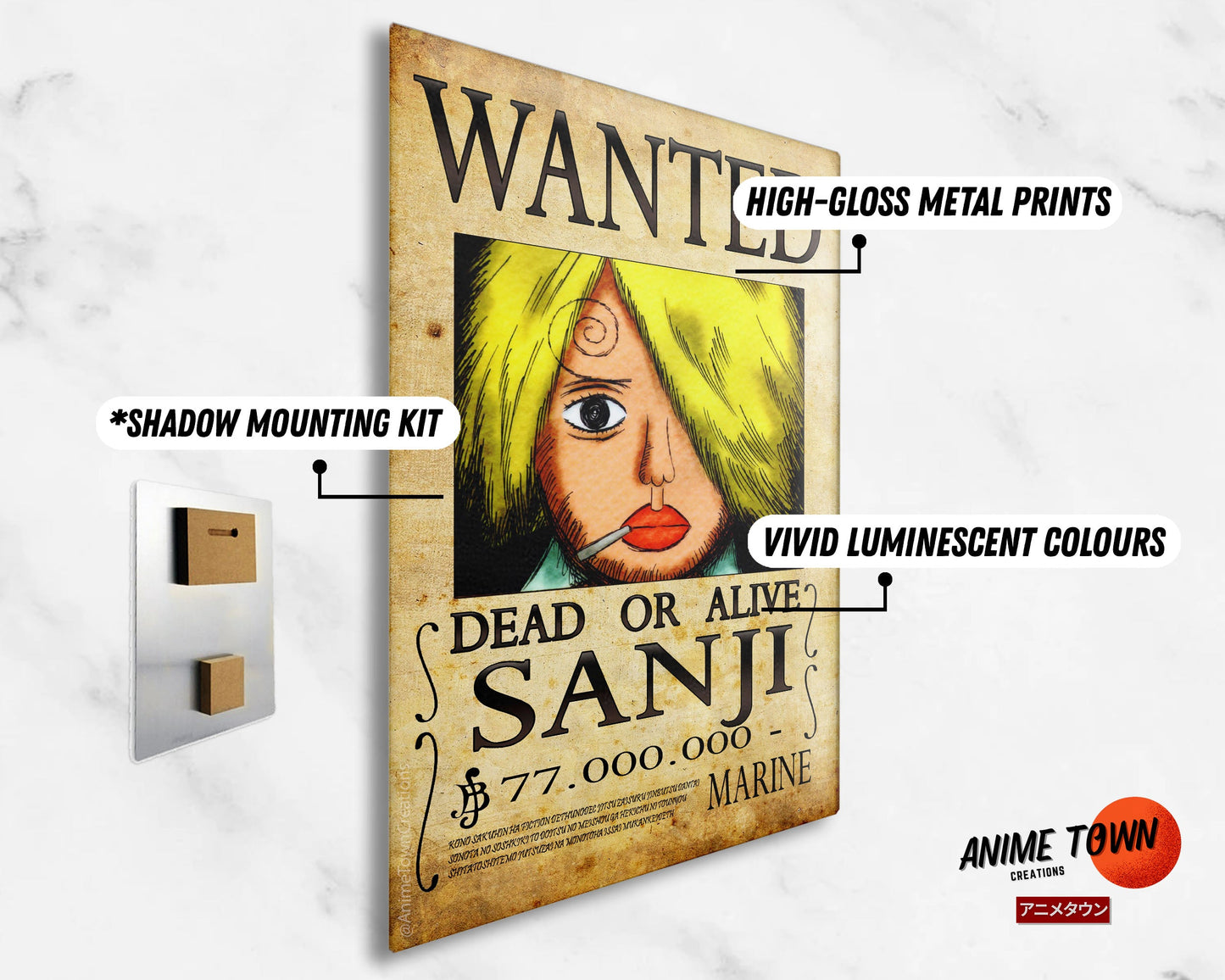 Anime Town Creations Metal Poster One Piece Sanji Wanted Poster 11" x 17" Home Goods - Anime One Piece Metal Poster
