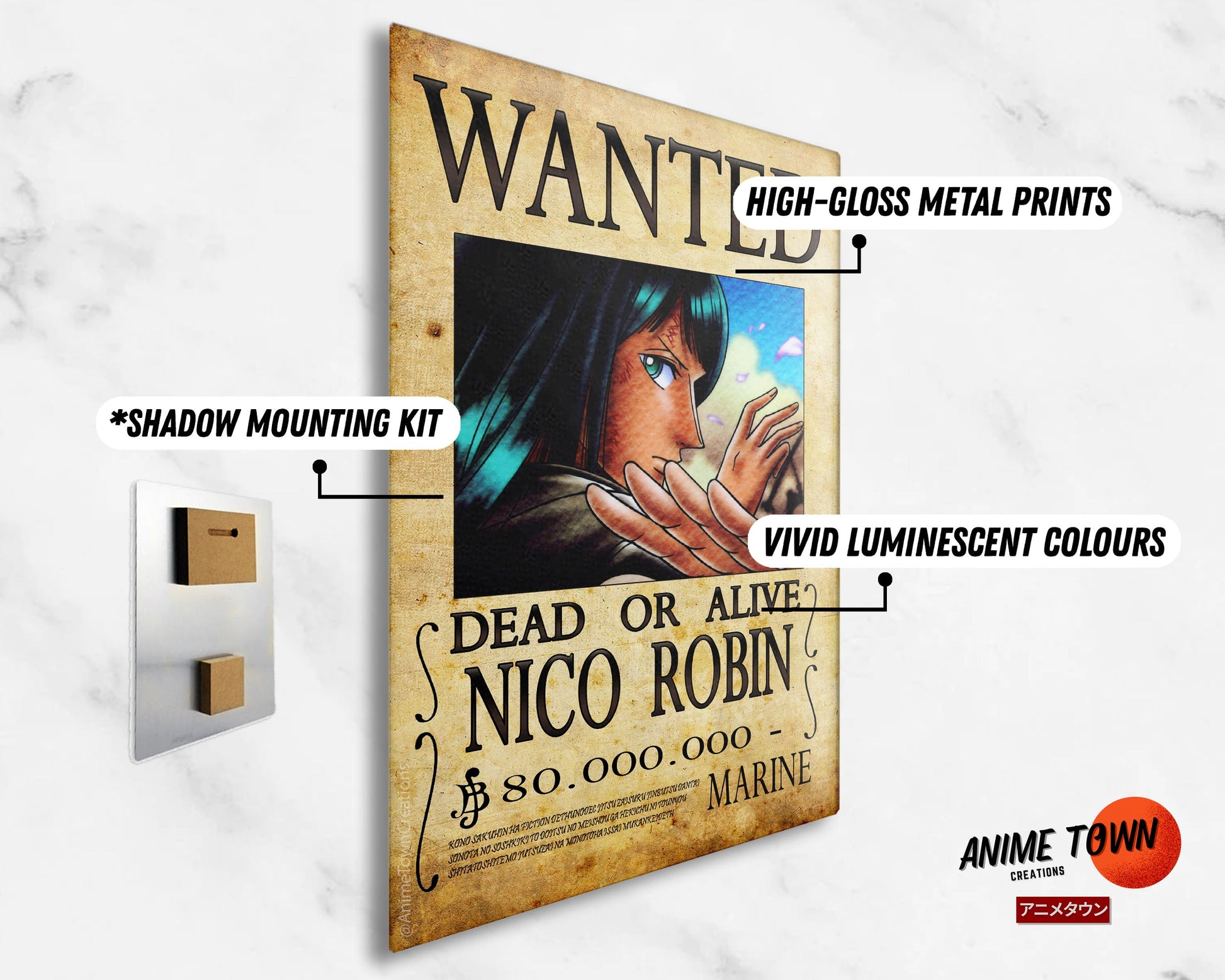 Anime Town Creations Metal Poster One Piece Nico Wanted Poster 11" x 17" Home Goods - Anime One Piece Metal Poster
