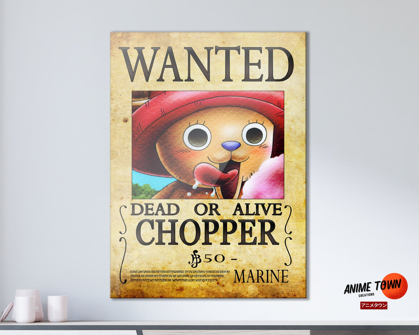 Anime Town Creations Metal Poster One Piece Chopper Wanted Poster 11" x 17" Home Goods - Anime One Piece Metal Poster