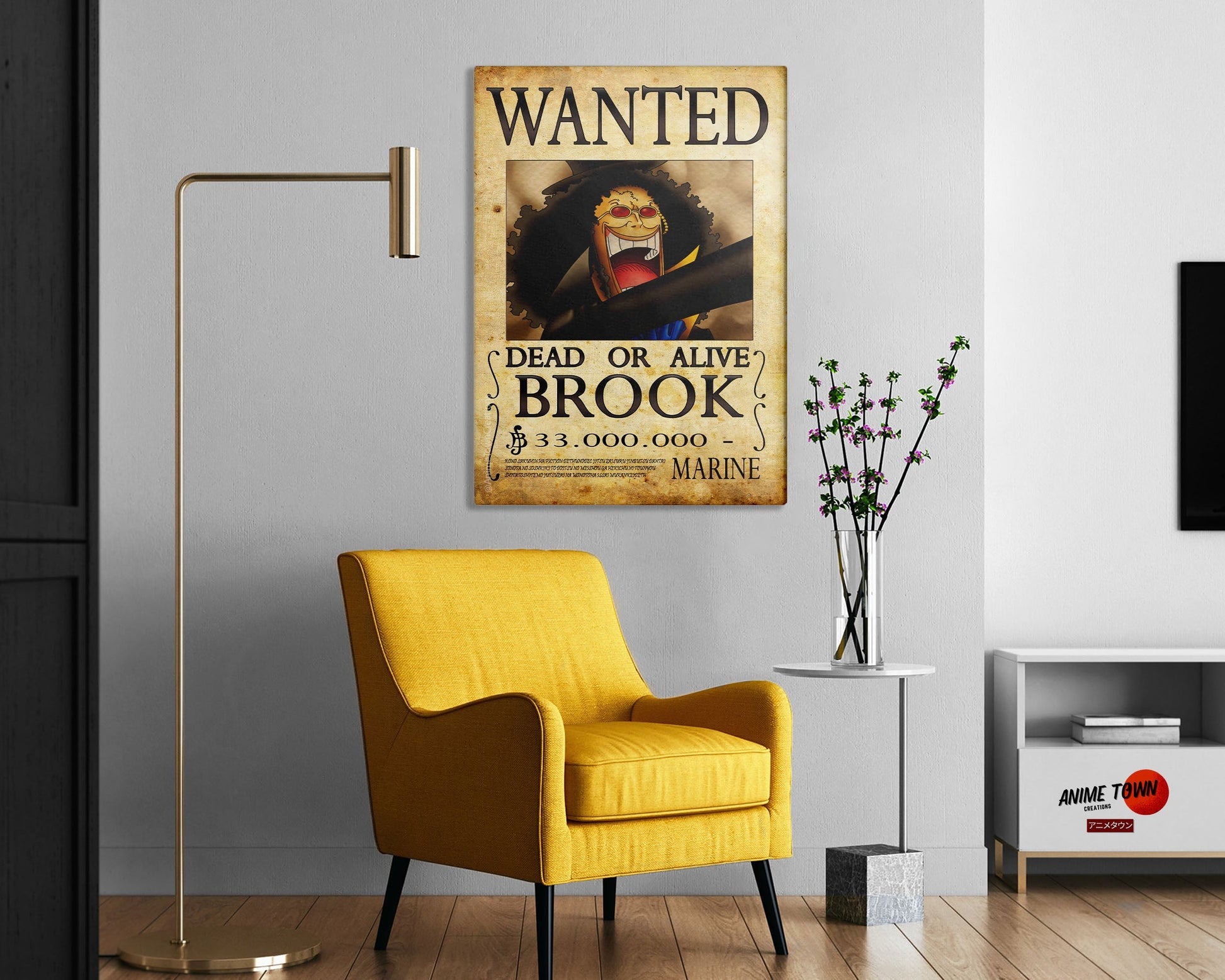 Anime Town Creations Metal Poster One Piece Brook Wanted Poster 24" x 36" Home Goods - Anime One Piece Metal Poster