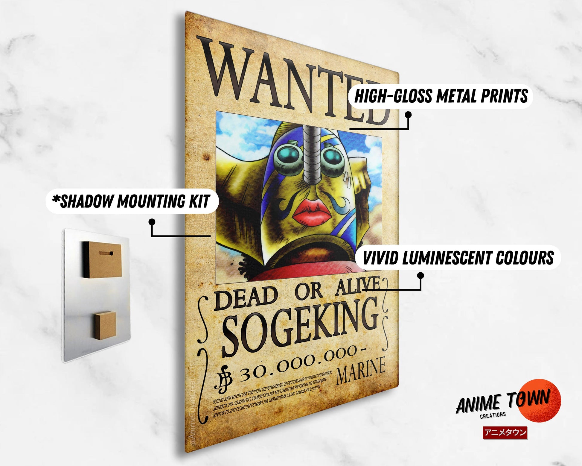 Anime Town Creations Metal Poster One Piece Sogeking Wanted Poster 11" x 17" Home Goods - Anime One Piece Metal Poster