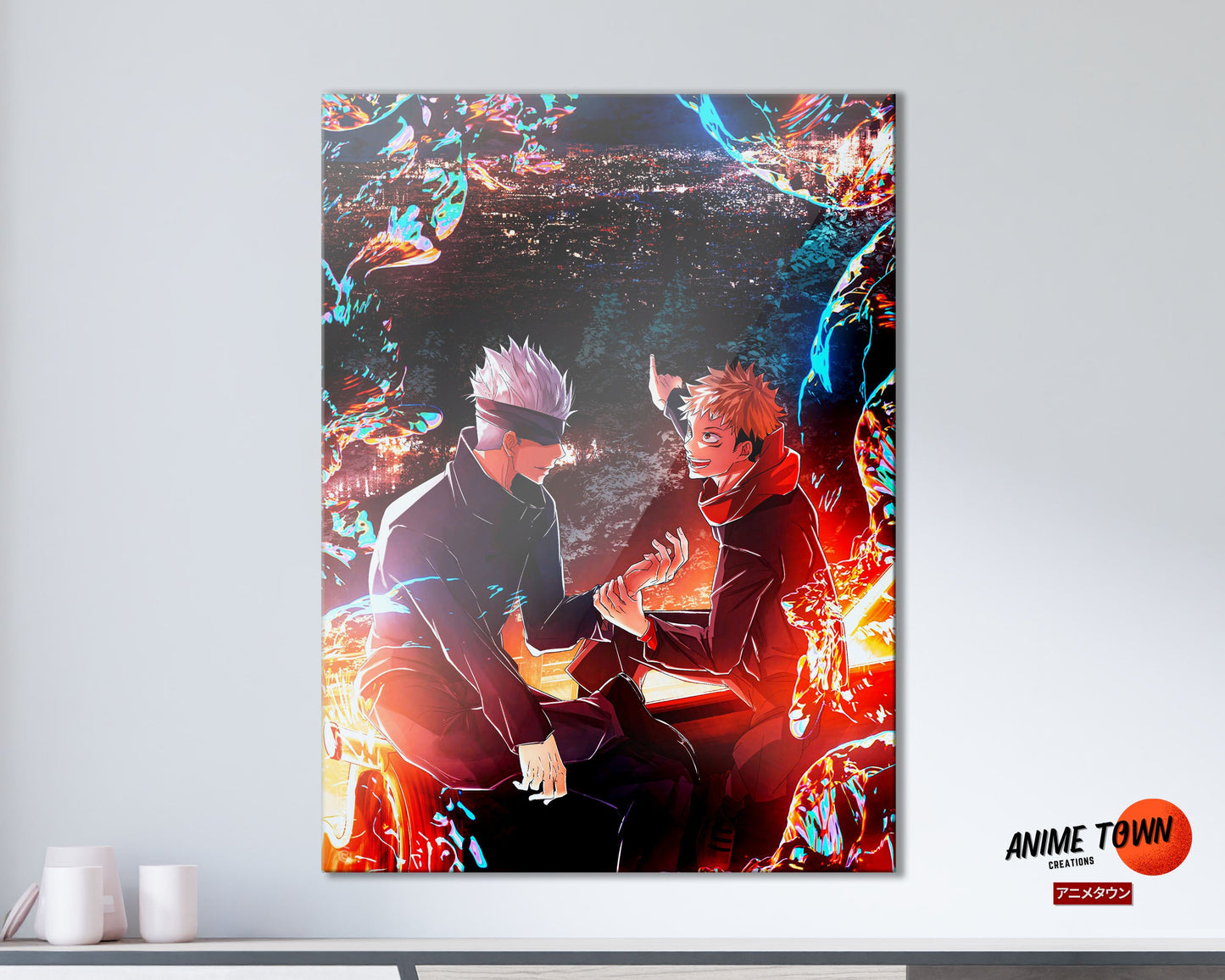 Anime Town Creations Metal Poster Jujutsu Kaisen Yuji and Satoru 5" x 7" Home Goods - Anime Jujutsu Kaisen Metal Poster