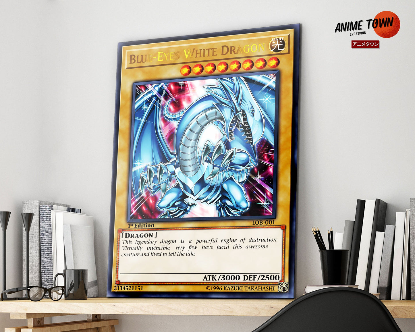 Anime Town Creations Metal Poster Yugioh Blue Eyes White Dragon 1st Edition Card 16" x 24" Home Goods - Anime Yu-Gi-Oh Metal Poster