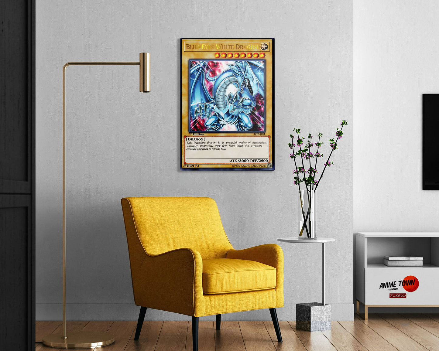 Anime Town Creations Metal Poster Yugioh Blue Eyes White Dragon 1st Edition Card 24" x 36" Home Goods - Anime Yu-Gi-Oh Metal Poster