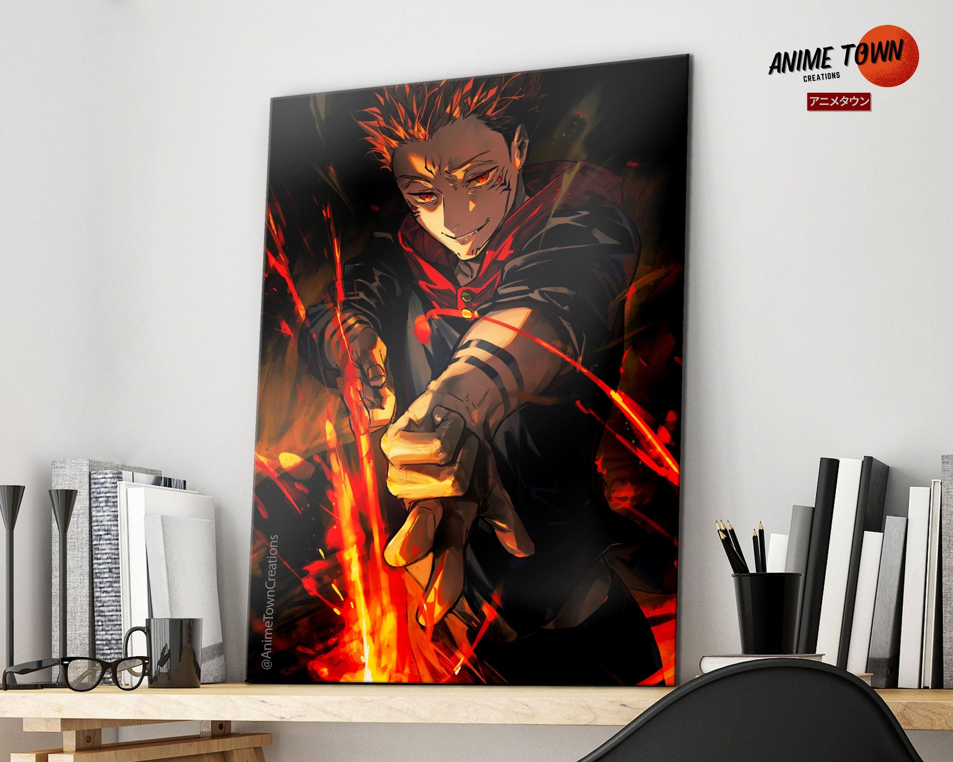 Anime Town Creations Metal Poster Jujutsu Kaisen Sukuna Flame Arrow Fuga 16" x 24" Home Goods - Anime Jujutsu Kaisen Metal Poster