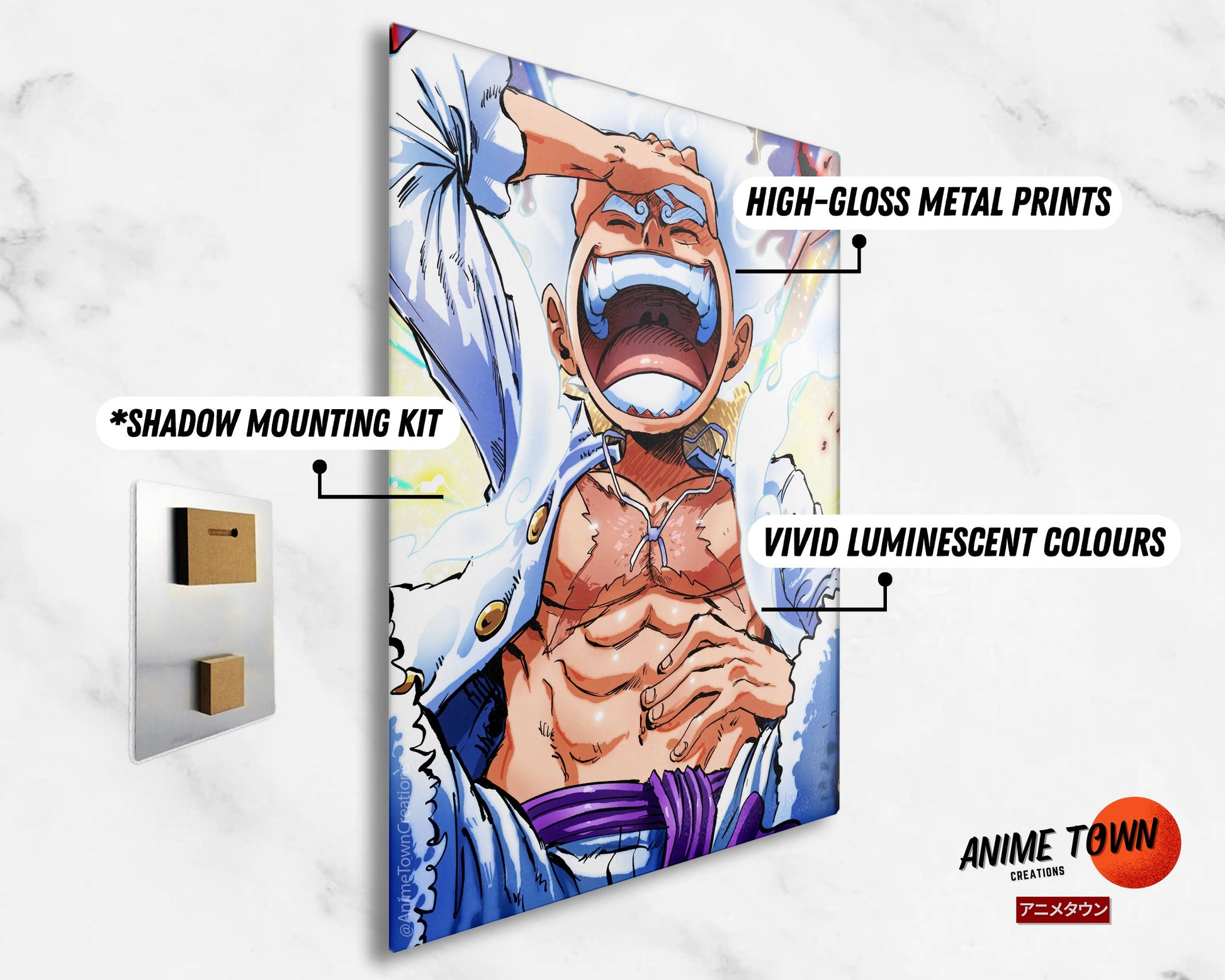 Anime Town Creations Metal Poster One Piece Luffy Gear 5 Awakening 11" x 17" Home Goods - Anime One Piece Metal Poster