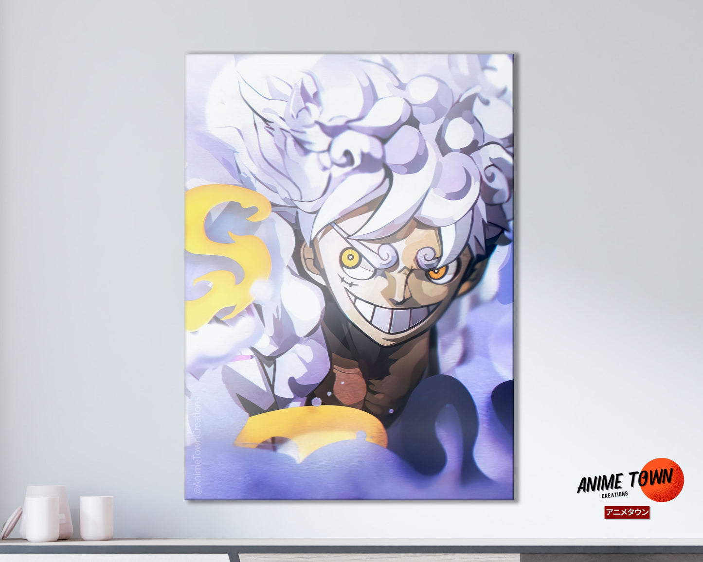 Anime Town Creations Metal Poster One Piece Luffy Gear 5 White 11" x 17" Home Goods - Anime One Piece Metal Poster