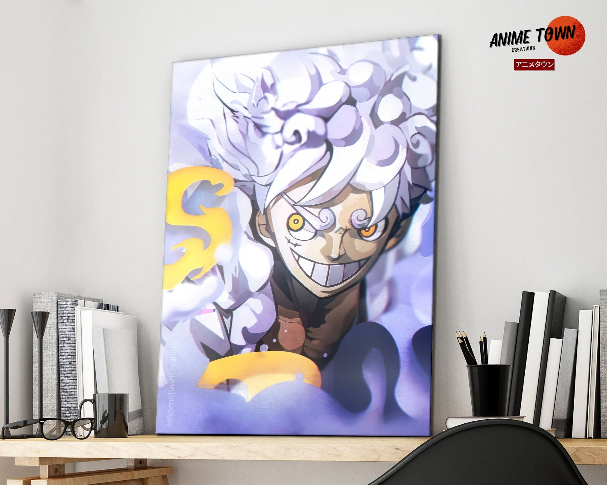 Anime Town Creations Metal Poster One Piece Luffy Gear 5 White 16" x 24" Home Goods - Anime One Piece Metal Poster