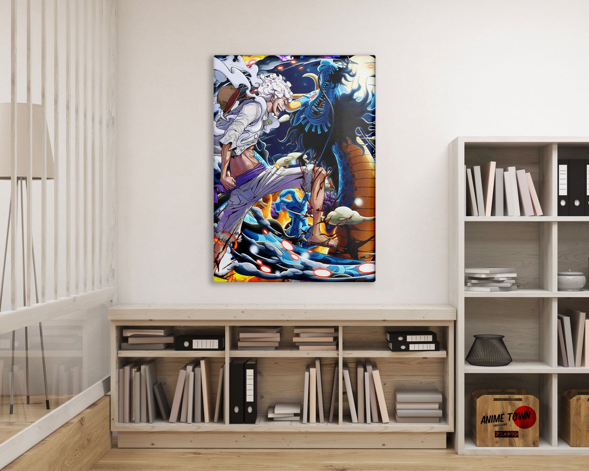 Anime Town Creations Metal Poster One Piece Luffy Gear 5 vs Kaido 16" x 24" Home Goods - Anime One Piece Metal Poster