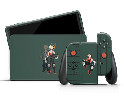 Anime Town Creations Nintendo Switch OLED My Hero Academia Katsuki Bakugou Green Vinyl +Tempered Glass Skins - Anime My Hero Academia Switch OLED Skin