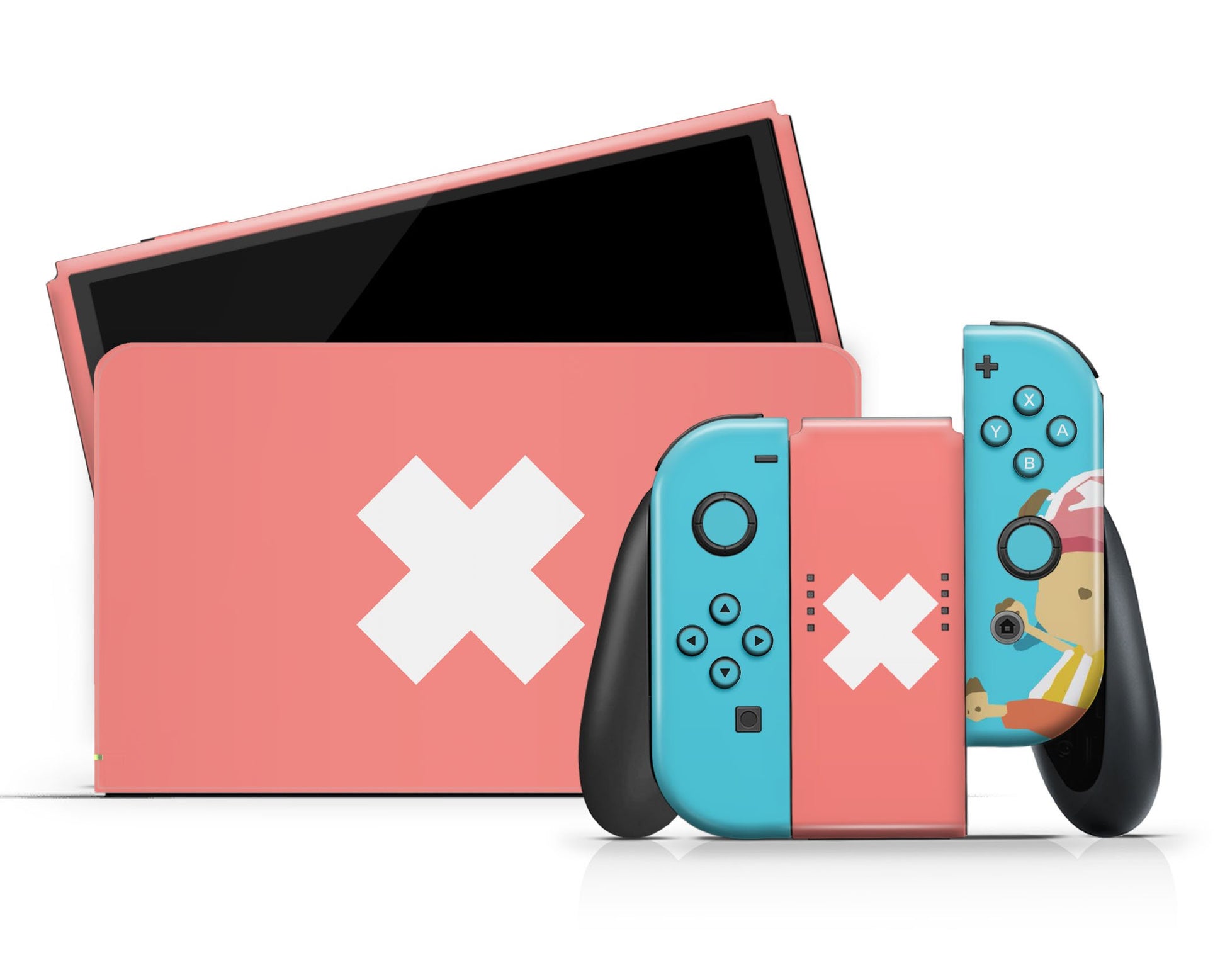Anime Town Creations Nintendo Switch OLED Cute Chopper One Piece Blue Vinyl +Tempered Glass Skins - Anime One Piece Switch OLED Skin