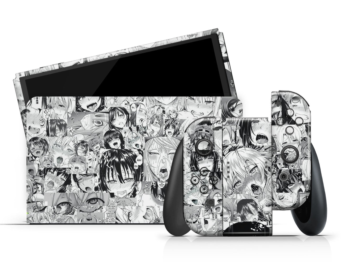 Anime Town Creations Nintendo Switch OLED Ahegao Manga Vinyl +Tempered Glass Skins - Anime Ahegao Switch OLED Skin
