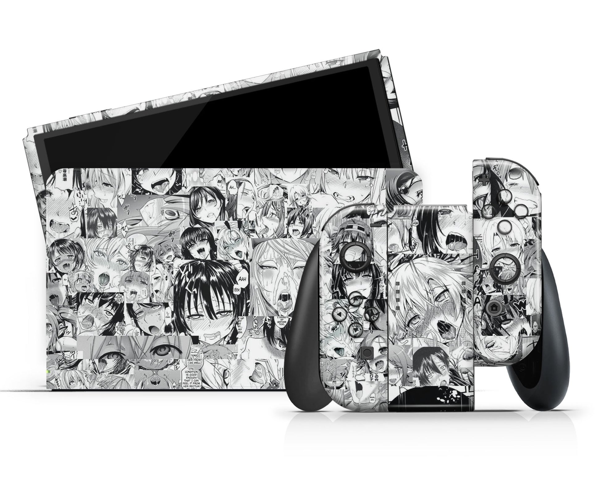 Anime Town Creations Nintendo Switch OLED Ahegao Manga Vinyl +Tempered Glass Skins - Anime Ahegao Switch OLED Skin
