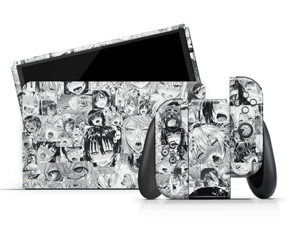 Anime Town Creations Nintendo Switch OLED Ahegao Manga Vinyl +Tempered Glass Skins - Anime Ahegao Switch OLED Skin