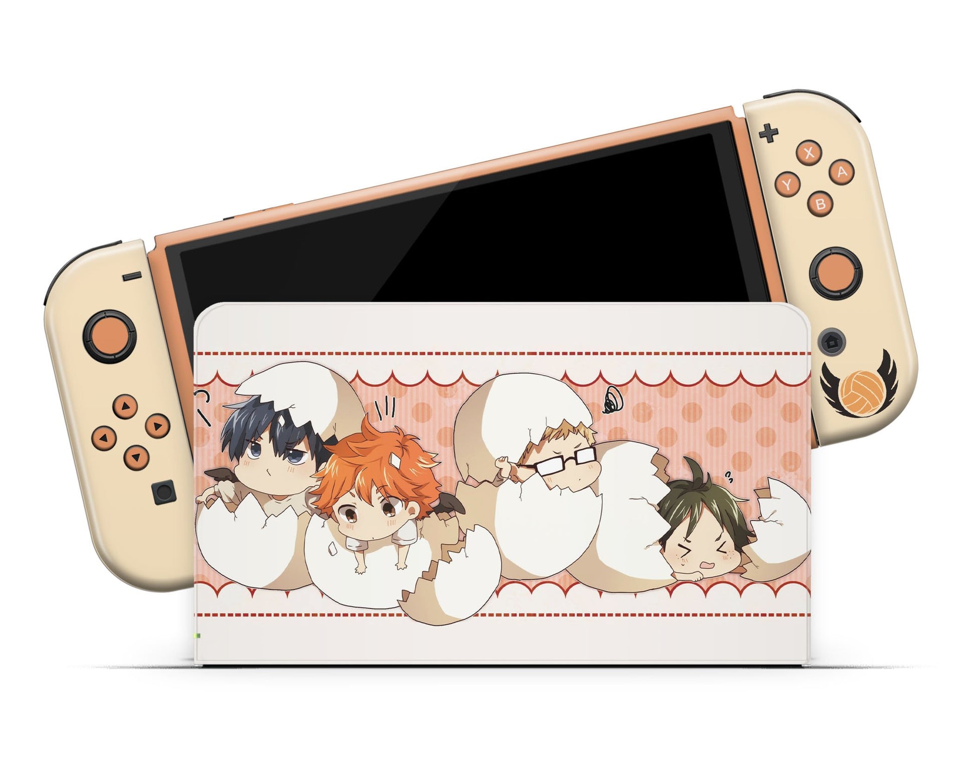 Anime Town Creations Nintendo Switch OLED Haiykuu Cute Karasuno High Eggs Vinyl only Skins - Anime Haikyuu Switch OLED Skin