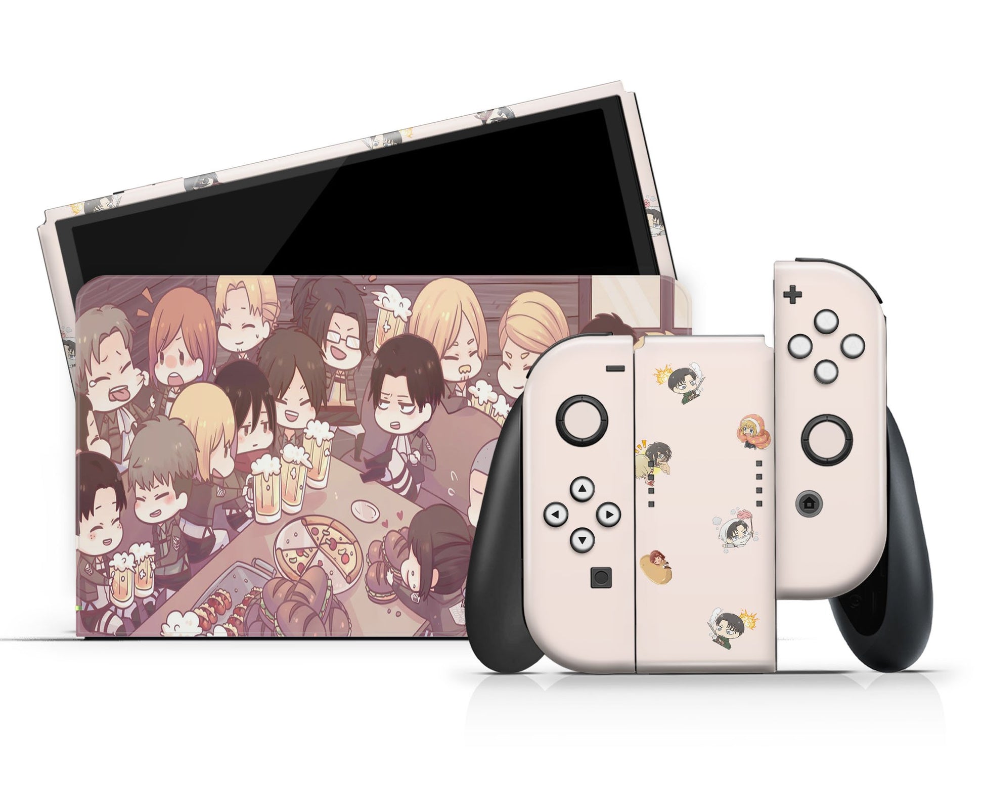 Anime Town Creations Nintendo Switch OLED Cute Attack On Titan Chibi Vinyl +Tempered Glass Skins - Anime Attack on Titan Switch OLED Skin