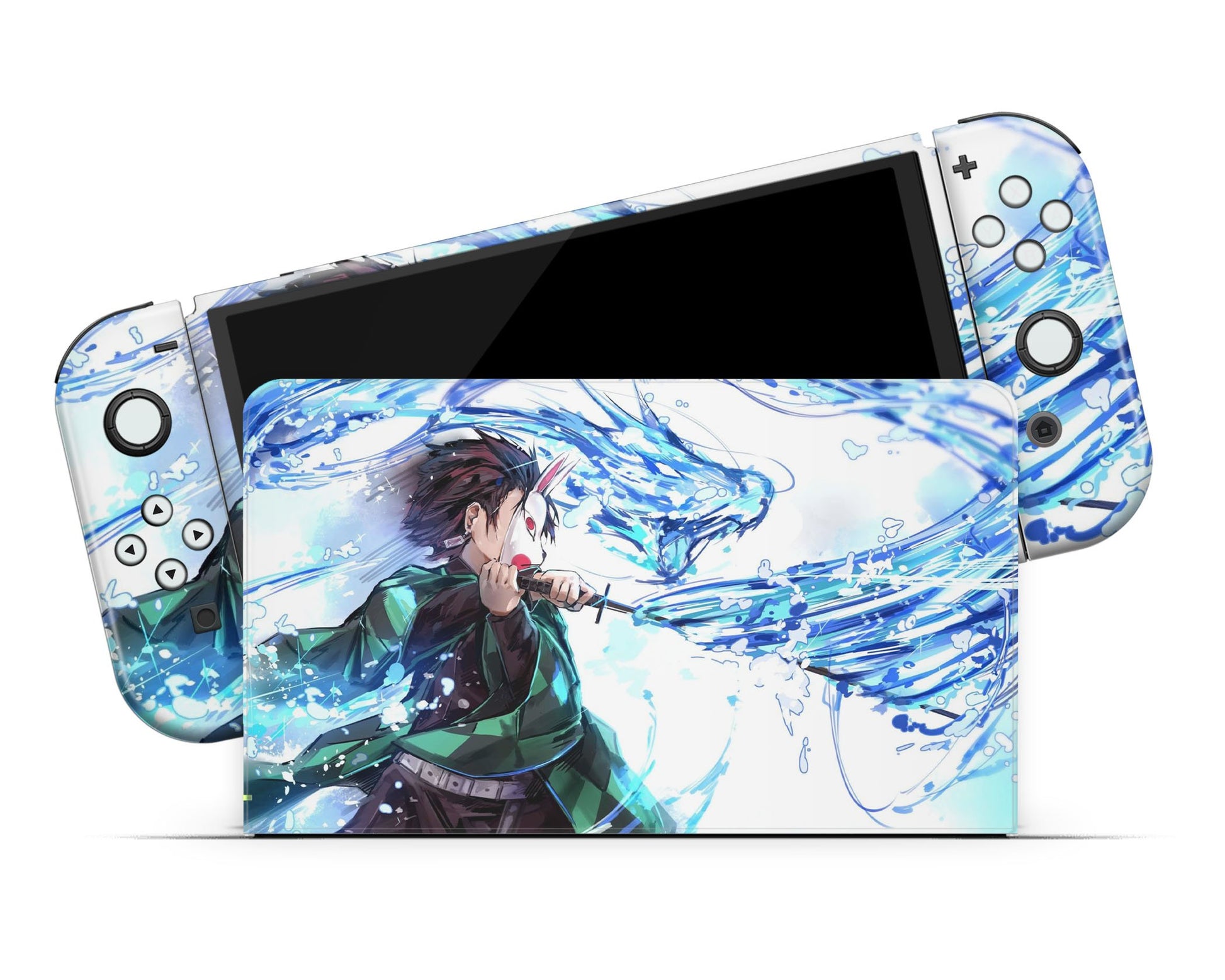 Anime Town Creations Nintendo Switch OLED Demon Slayer Tanjiro Water Breathing Style Vinyl only Skins - Anime Demon Slayer Switch OLED Skin