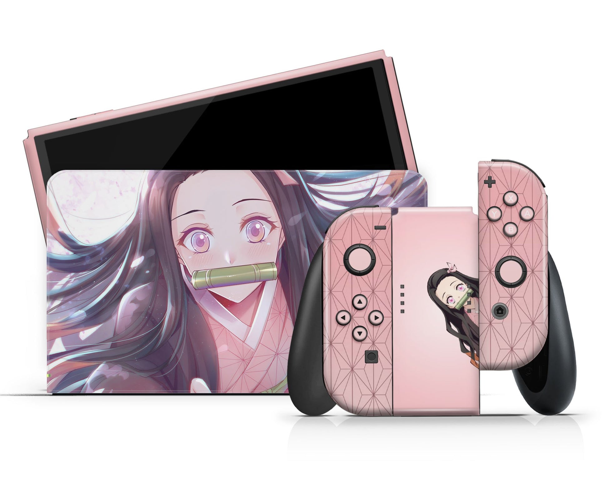 Anime Town Creations Nintendo Switch OLED Demon Slayer Nezuko Pretty Pink Vinyl +Tempered Glass Skins - Anime Demon Slayer Switch OLED Skin