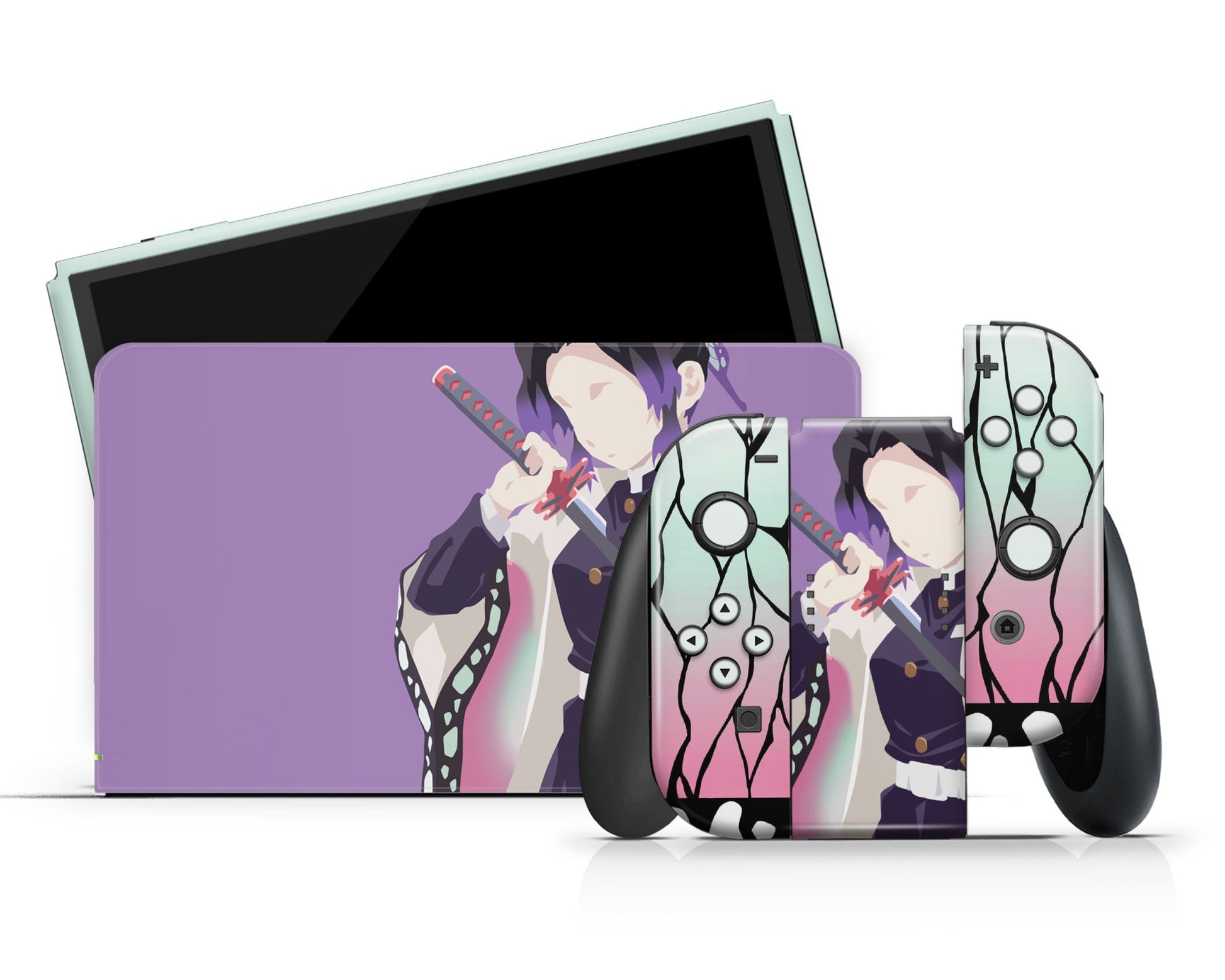 Anime Town Creations Nintendo Switch OLED Demon Slayer Shinobu Minimalist Vinyl +Tempered Glass Skins - Anime Demon Slayer Switch OLED Skin