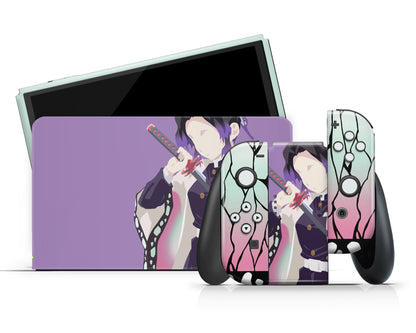 Anime Town Creations Nintendo Switch OLED Demon Slayer Shinobu Minimalist Vinyl +Tempered Glass Skins - Anime Demon Slayer Switch OLED Skin