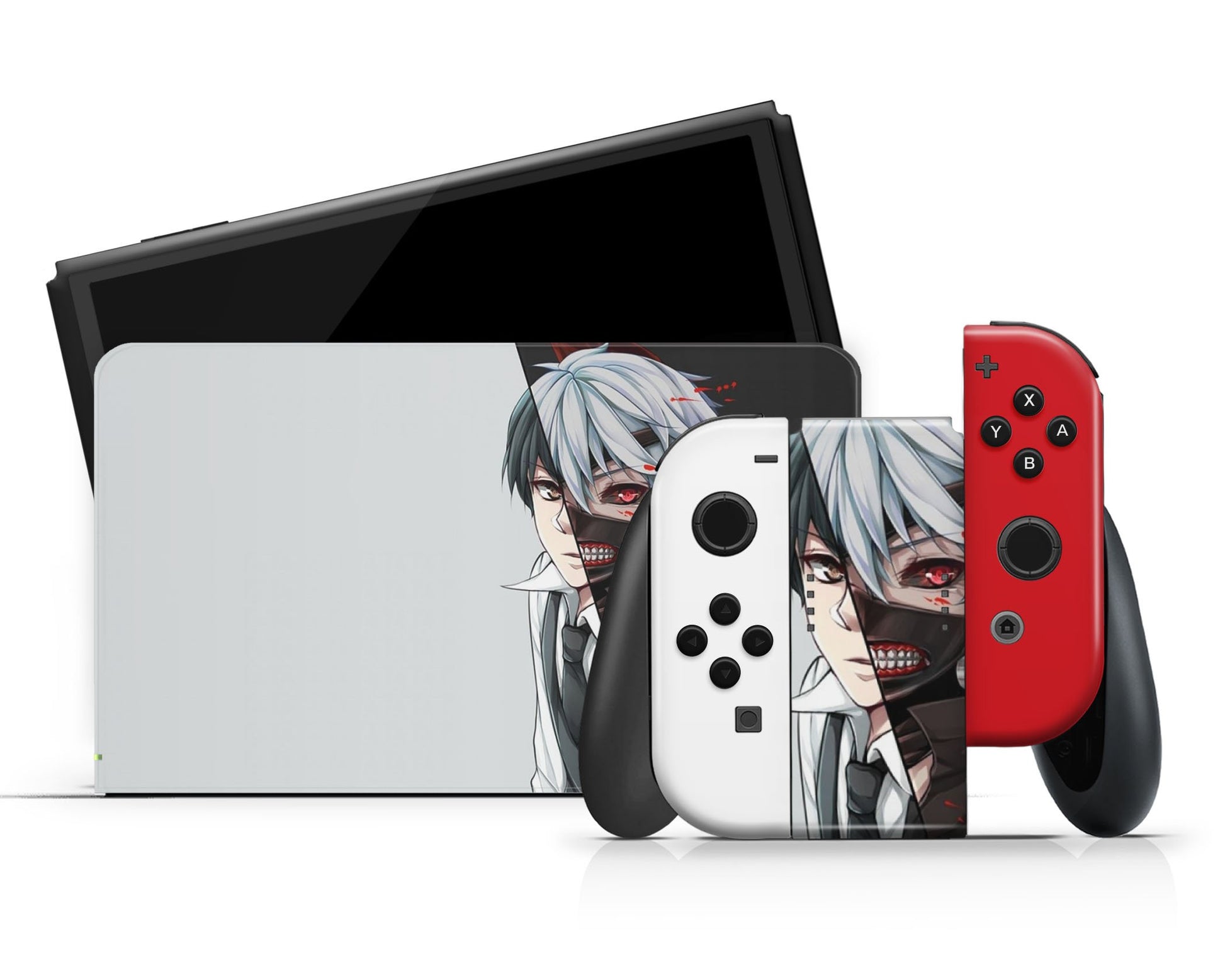 Anime Town Creations Nintendo Switch OLED Tokyo Ghoul Ken Kaneki Red Vinyl +Tempered Glass Skins - Anime Tokyo Ghoul Switch OLED Skin