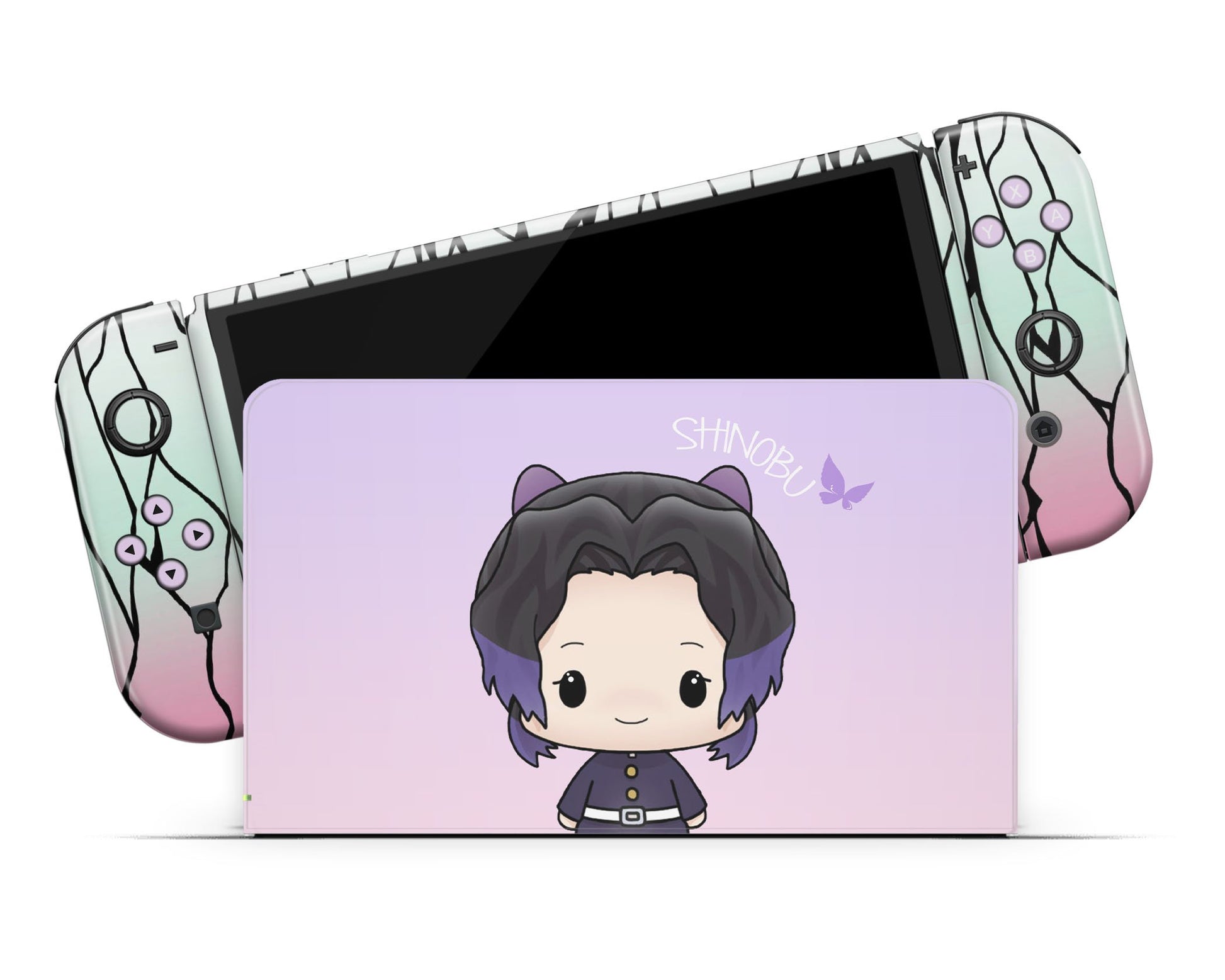 Anime Town Creations Nintendo Switch OLED Demon Slayer Chibi Shinobu Vinyl only Skins - Anime Demon Slayer Switch OLED Skin
