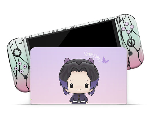 Anime Town Creations Nintendo Switch OLED Demon Slayer Chibi Shinobu Vinyl only Skins - Anime Demon Slayer Switch OLED Skin