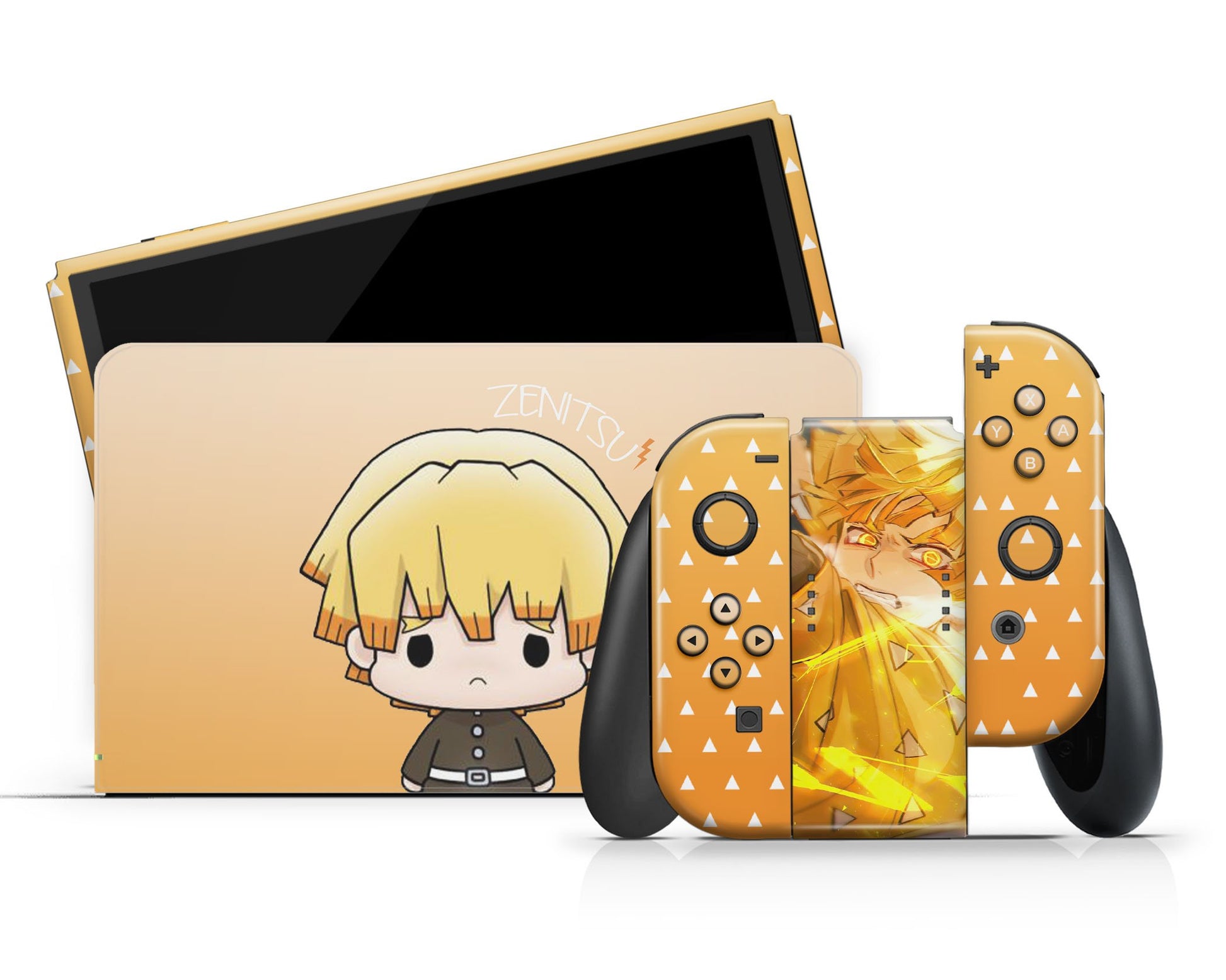 Anime Town Creations Nintendo Switch OLED Demon Slayer Chibi Zenitsu Vinyl +Tempered Glass Skins - Anime Demon Slayer Switch OLED Skin