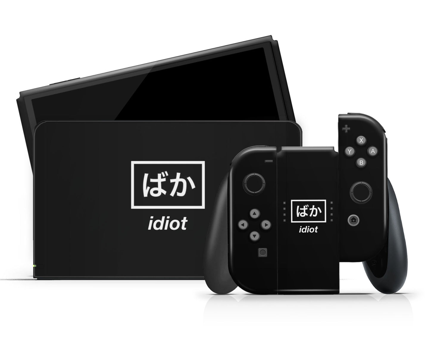 Anime Town Creations Nintendo Switch OLED Idiot Baka Black Vinyl +Tempered Glass Skins - Art Quotes Switch OLED Skin
