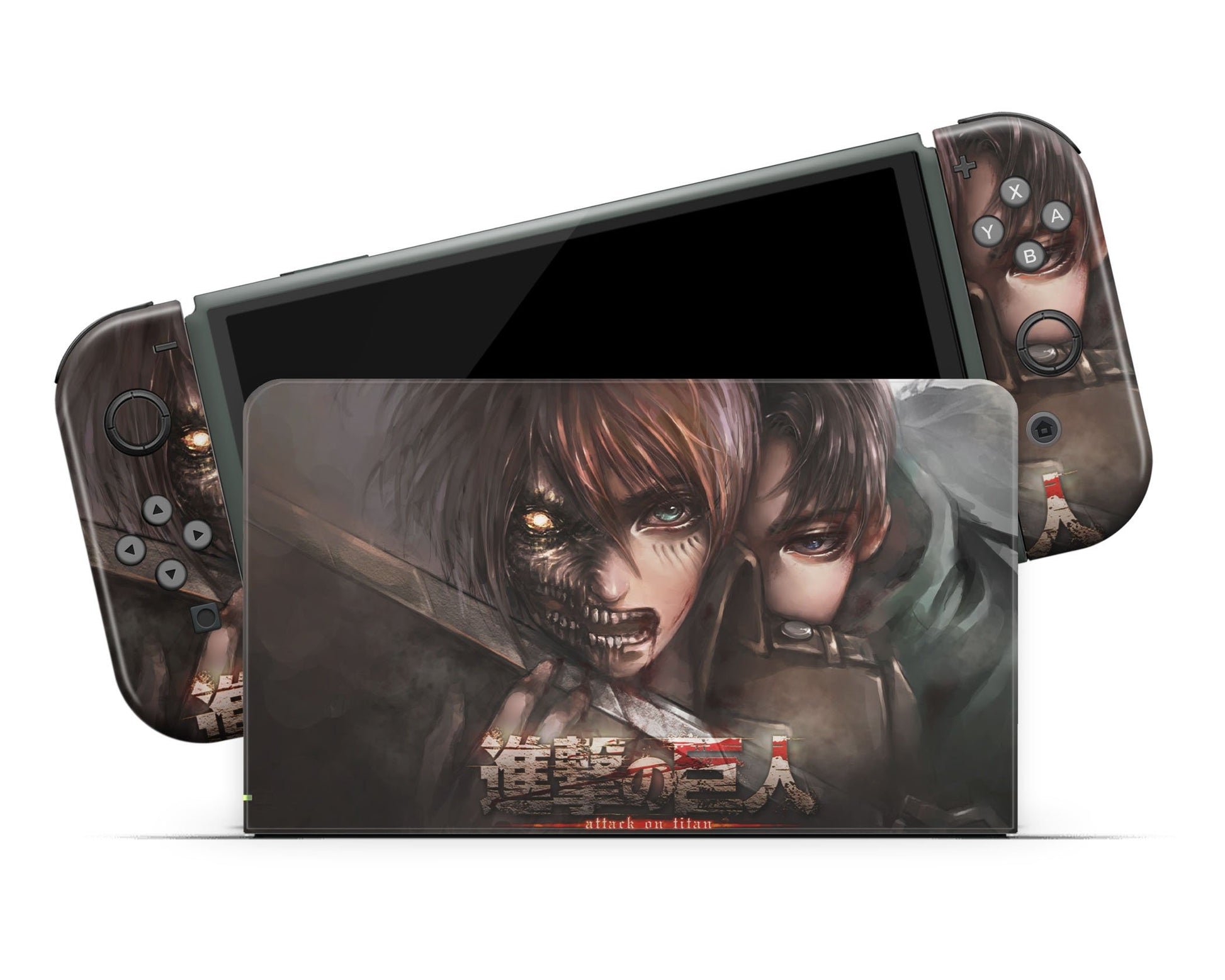 Anime Town Creations Nintendo Switch OLED Attack on Titan Eren & Levi Artistic Vinyl only Skins - Anime Attack on Titan Switch OLED Skin