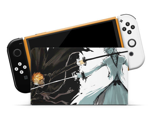 Anime Town Creations Nintendo Switch OLED Bleach Ichigo vs Zangetsu Black Vinyl only Skins - Anime Bleach Switch OLED Skin