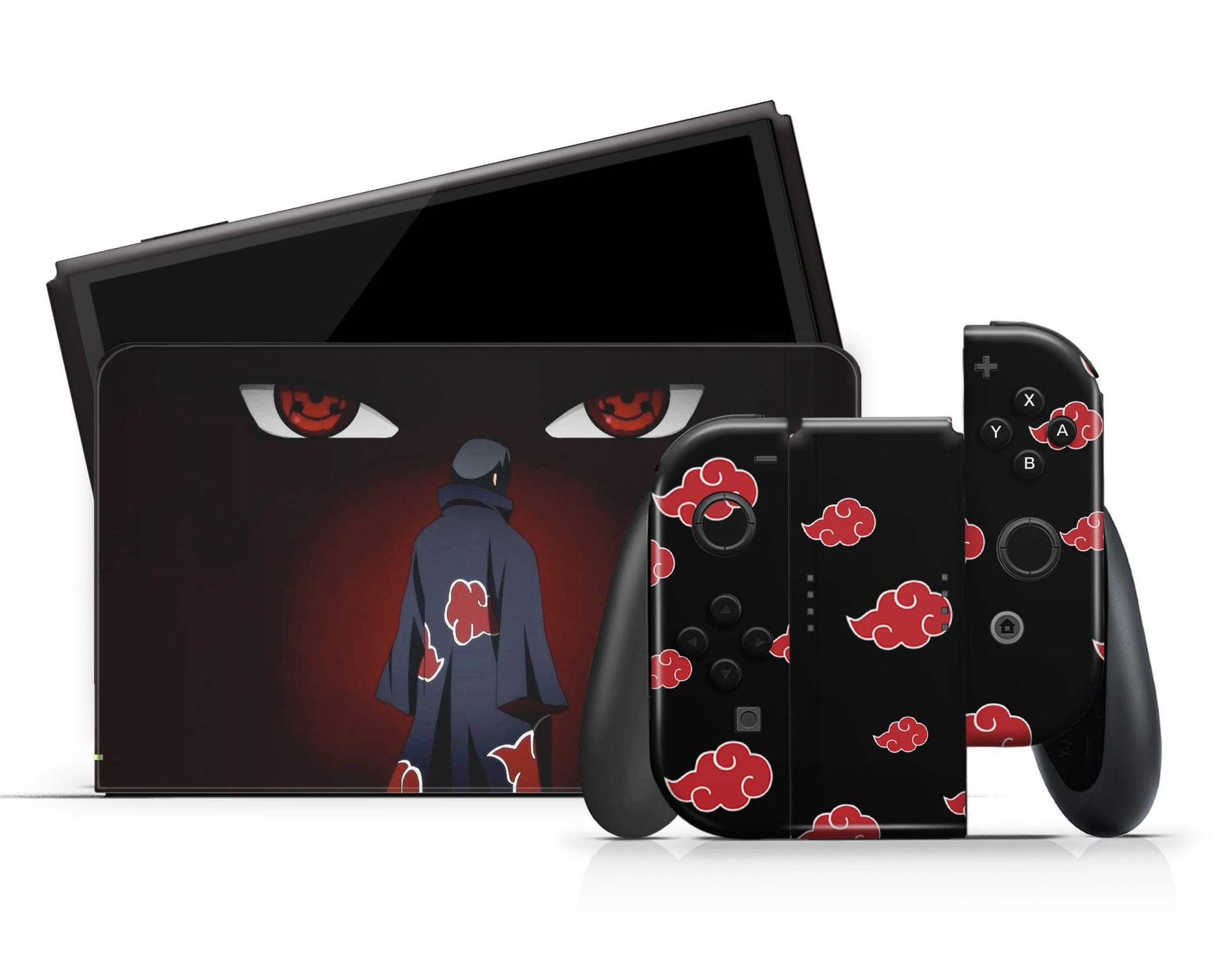 Anime Town Creations Nintendo Switch OLED Itachi Tsukuyomi Akatsuki Vinyl +Tempered Glass Skins - Anime Naruto Switch OLED Skin