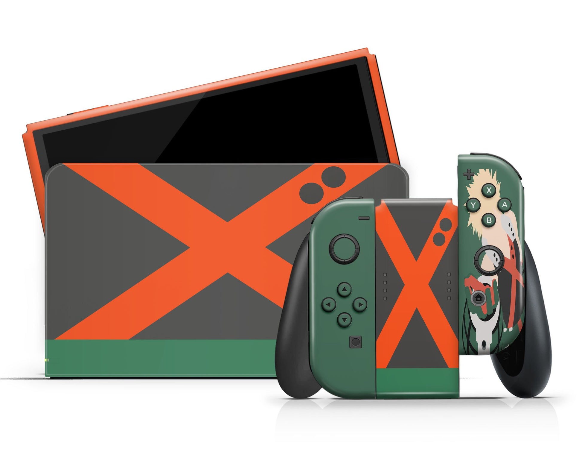 Anime Town Creations Nintendo Switch OLED Katsuki Bakugo Minimalist Vinyl +Tempered Glass Skins - Anime My Hero Academia Switch OLED Skin