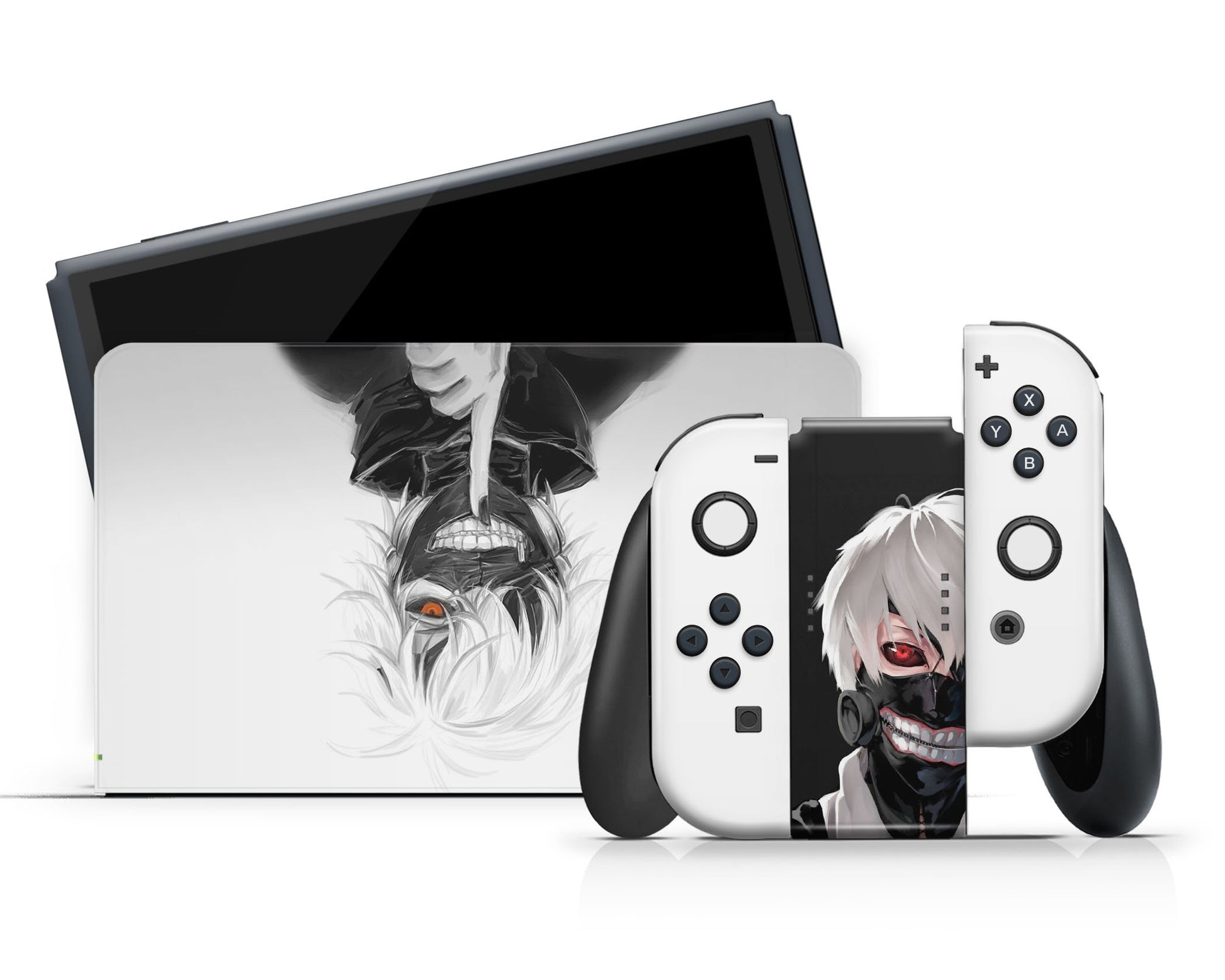 Anime Town Creations Nintendo Switch OLED Tokyo Ghoul Ken Kaneki White Vinyl +Tempered Glass Skins - Anime Tokyo Ghoul Switch OLED Skin