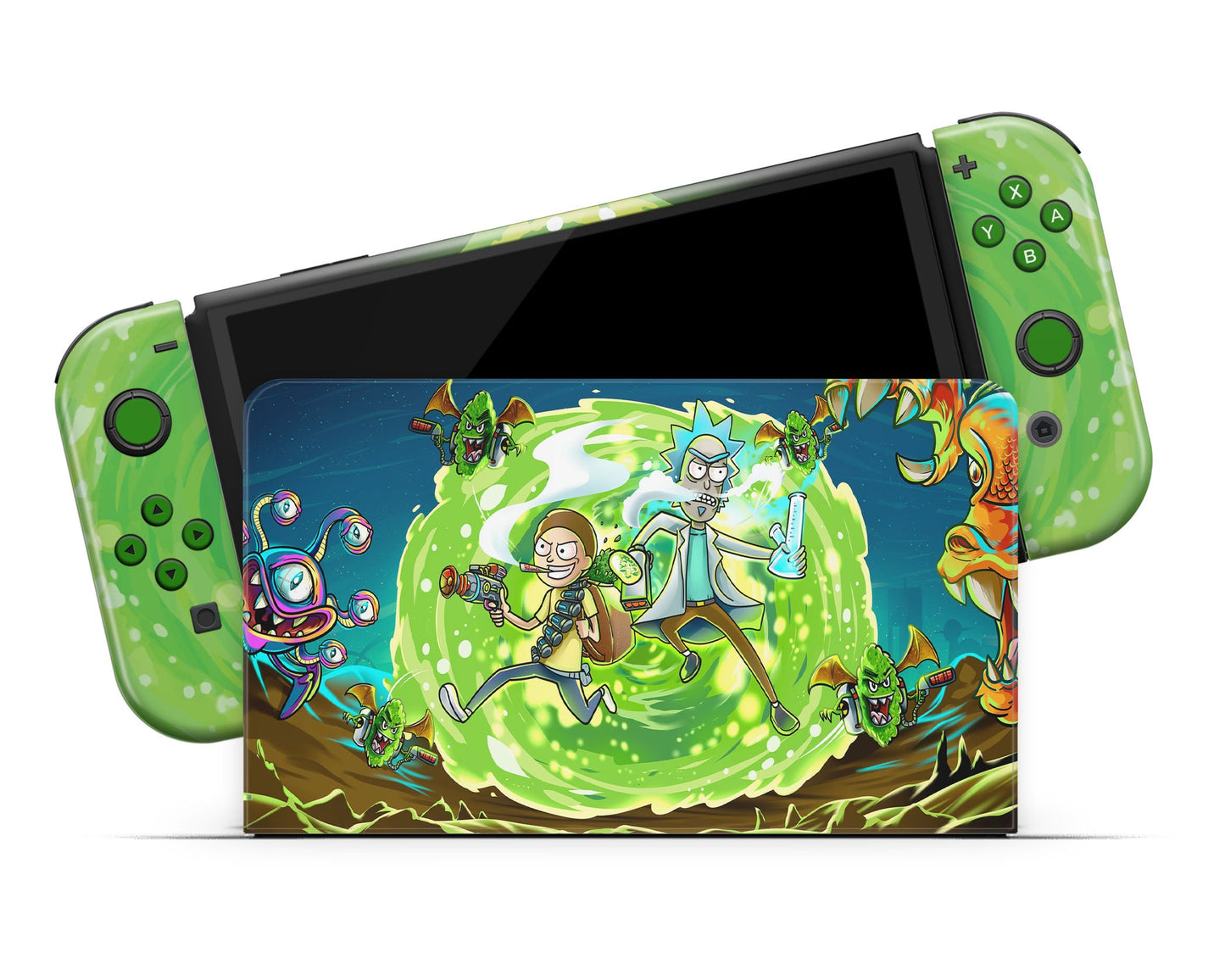 Anime Town Creations Nintendo Switch OLED Rick and Morty Portal Time Vinyl only Skins - Anime Rick and Morty Switch OLED Skin