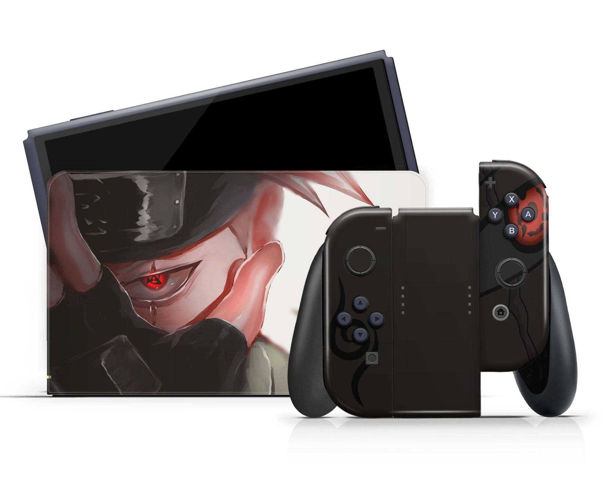 Anime Town Creations Nintendo Switch OLED Kakashi Sharingan Dark Vinyl +Tempered Glass Skins - Anime Naruto Switch OLED Skin