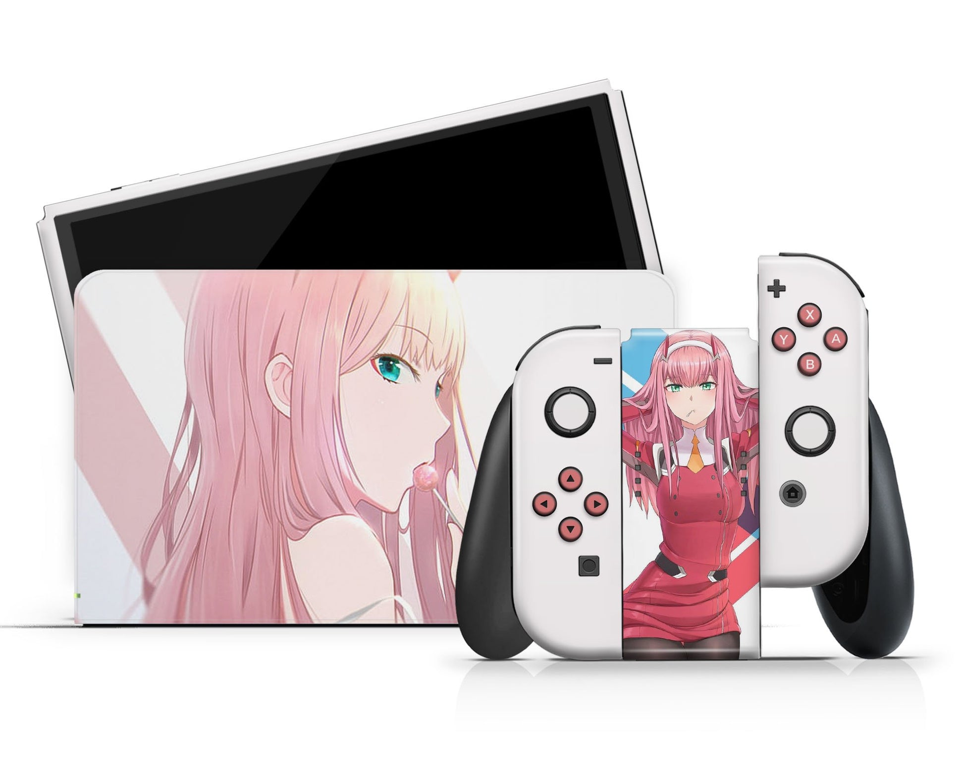 Anime Town Creations Nintendo Switch OLED Darling in the Franxx Zero Two Kawaii Vinyl +Tempered Glass Skins - Anime Darling in the Franxx Switch OLED Skin