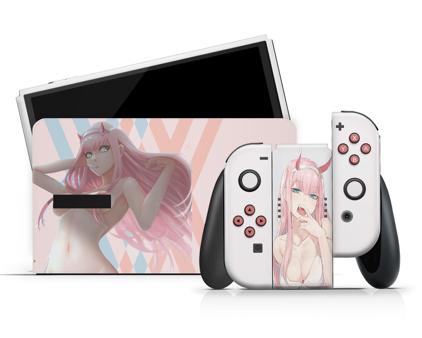 Anime Town Creations Nintendo Switch OLED Darling in the Franxx Zero Two Vinyl +Tempered Glass Skins - Anime Darling in the Franxx Switch OLED Skin