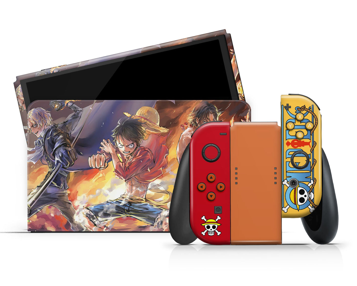 Anime Town Creations Nintendo Switch OLED One Piece Luffy Flames Vinyl +Tempered Glass Skins - Anime One Piece Switch OLED Skin