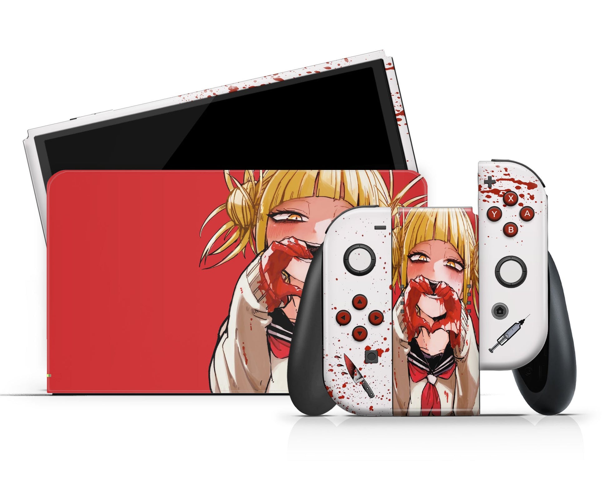 Anime Town Creations Nintendo Switch OLED My Hero Academia Himiko Toga Red Vinyl +Tempered Glass Skins - Anime 18+ Switch OLED Skin
