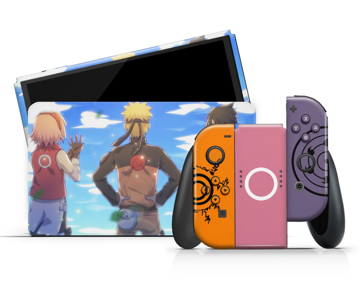 Anime Town Creations Nintendo Switch OLED Naruto Team 7 Vinyl +Tempered Glass Skins - Anime Naruto Switch OLED Skin