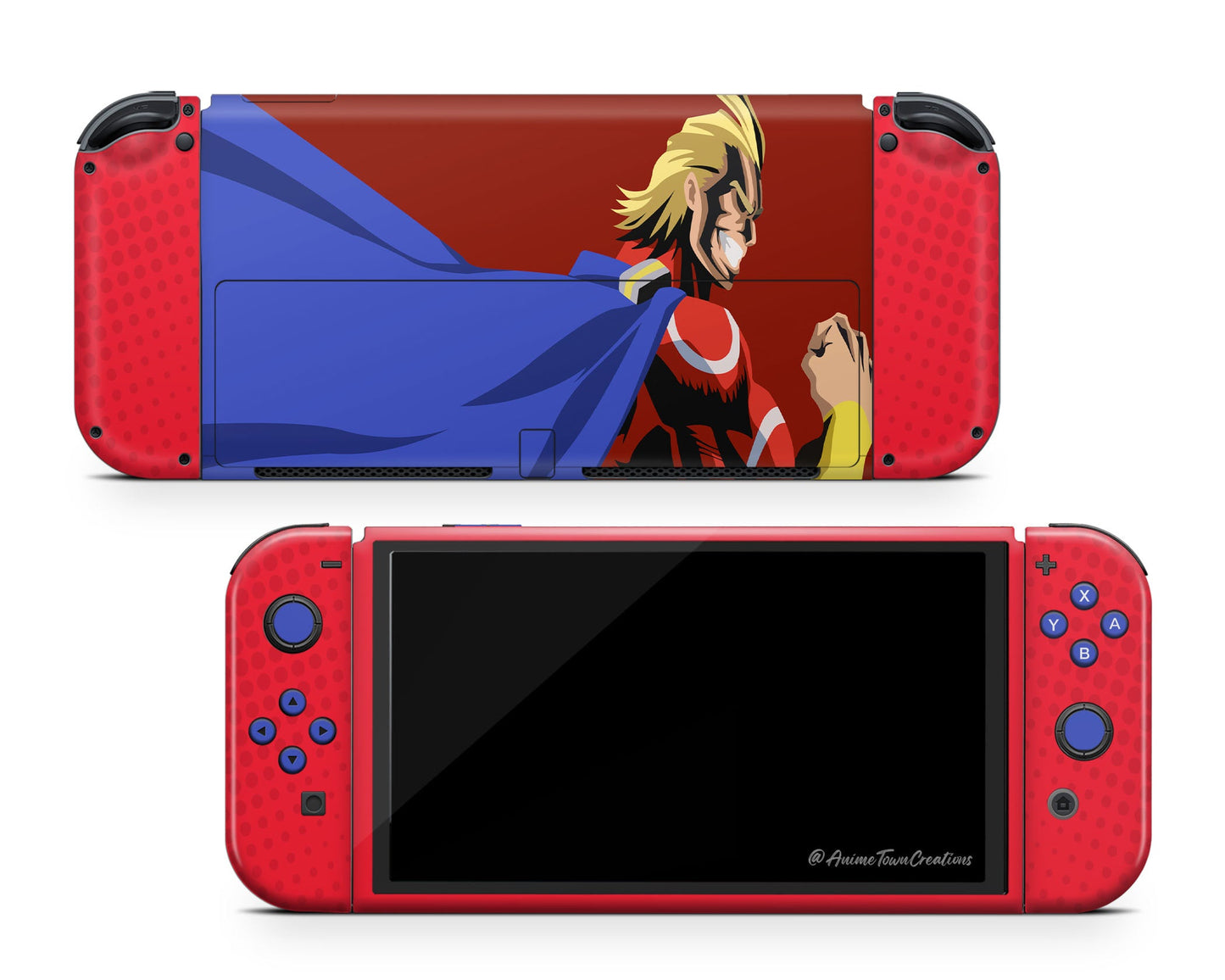 Anime Town Creations Nintendo Switch OLED My Hero Academia All Might Vinyl +Tempered Glass Skins - Anime My Hero Academia Switch OLED Skin