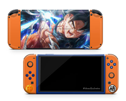 Anime Town Creations Nintendo Switch OLED Goku Kamehameha Vinyl +Tempered Glass Skins - Anime Dragon Ball Switch OLED Skin
