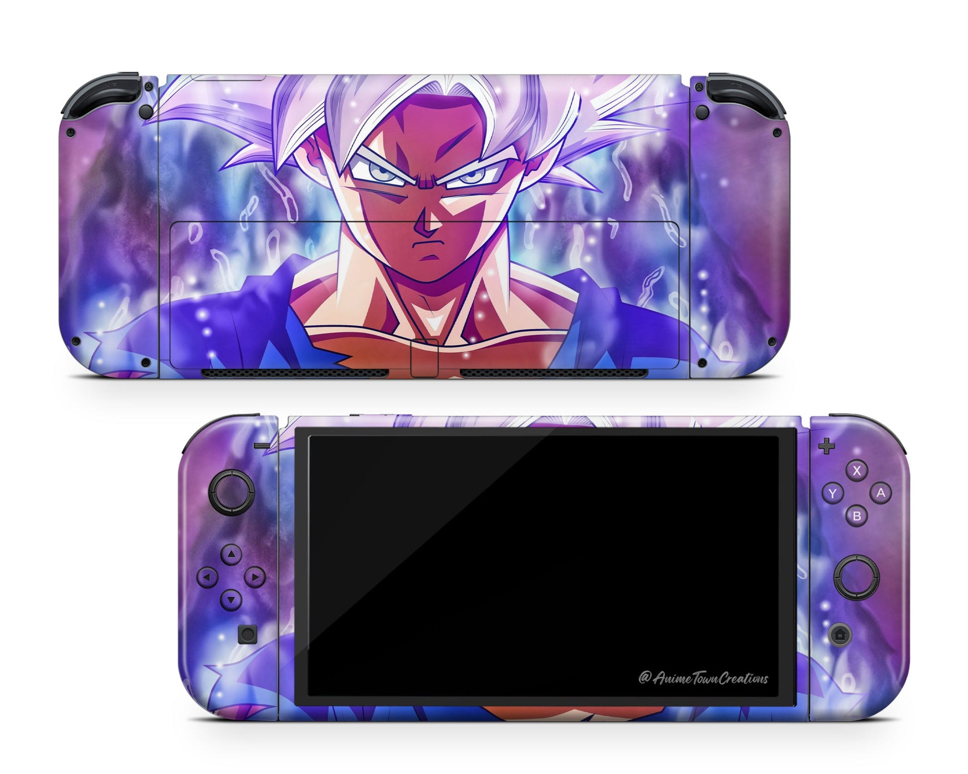 Anime Town Creations Nintendo Switch OLED Goku Ultra Instinct Vinyl +Tempered Glass Skins - Anime Dragon Ball Switch OLED Skin