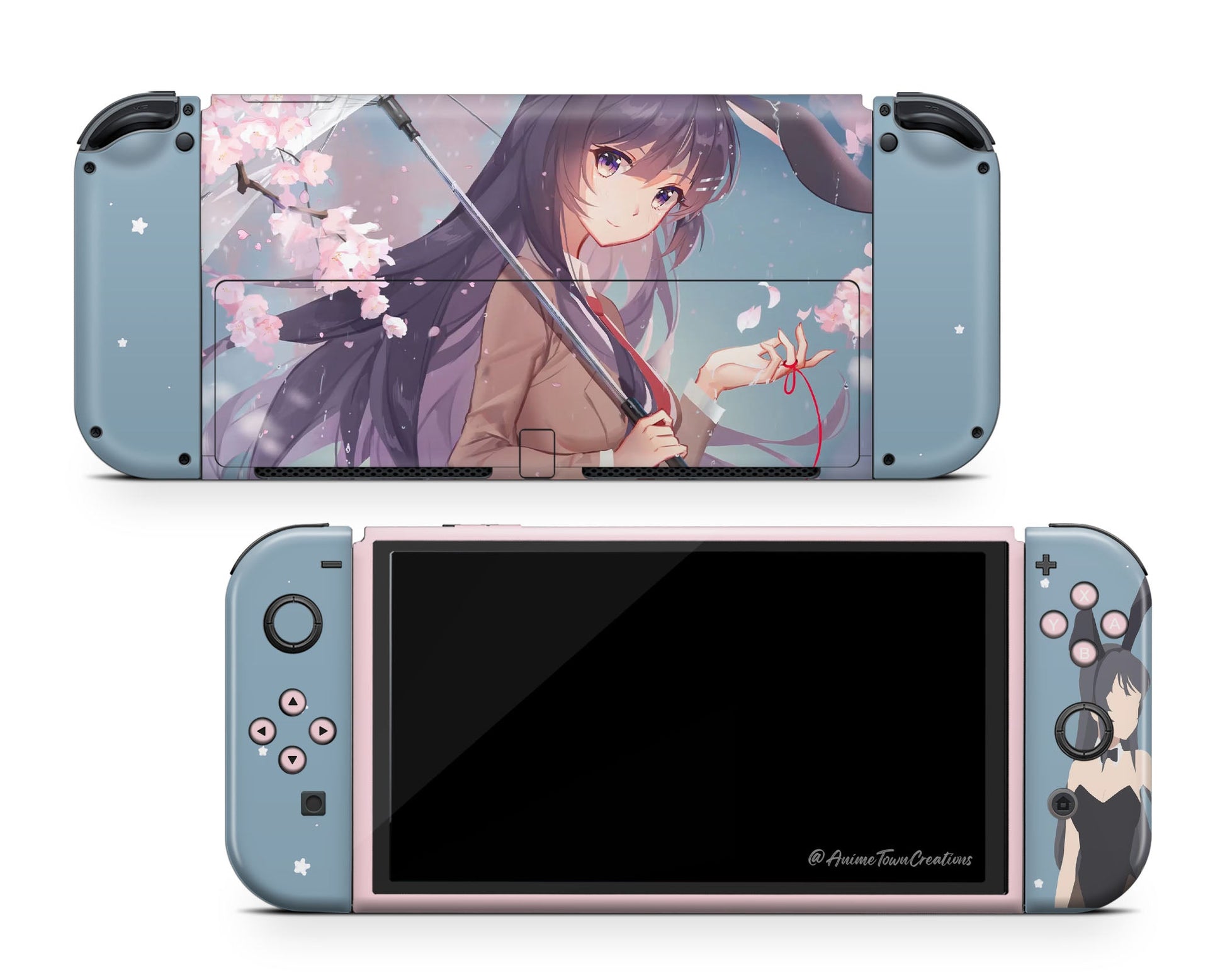 Anime Town Creations Nintendo Switch OLED Bunny Girl Senpai Cute Vinyl +Tempered Glass Skins - Anime Rascal Does Not Dream of Bunny Girl Senpai Switch OLED Skin