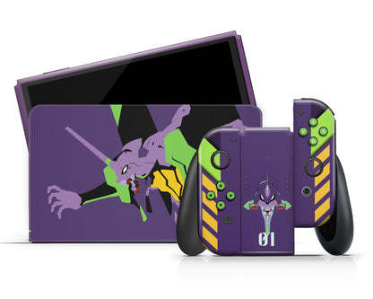 Anime Town Creations Nintendo Switch OLED Neon Evangelion Genesis Unit 01 Vinyl +Tempered Glass Skins - Anime Neon Evangelion Genesis Switch OLED Skin