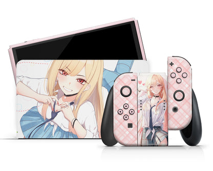 Anime Town Creations Nintendo Switch OLED My Dress up Darling Marin Vinyl +Tempered Glass Skins - Anime My Dress Up Darling Switch OLED Skin