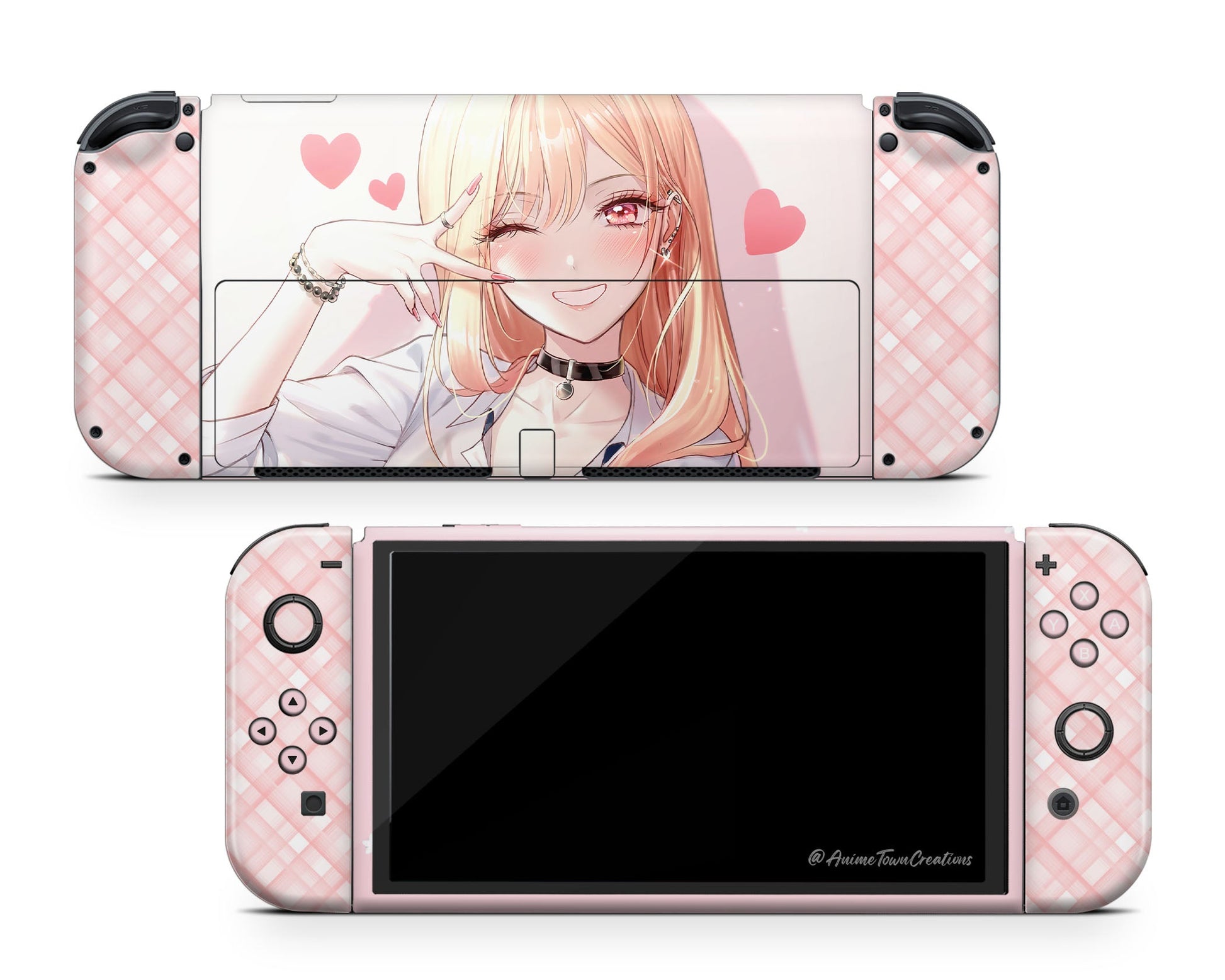 Anime Town Creations Nintendo Switch OLED My Dress up Darling Marin Vinyl +Tempered Glass Skins - Anime My Dress Up Darling Switch OLED Skin